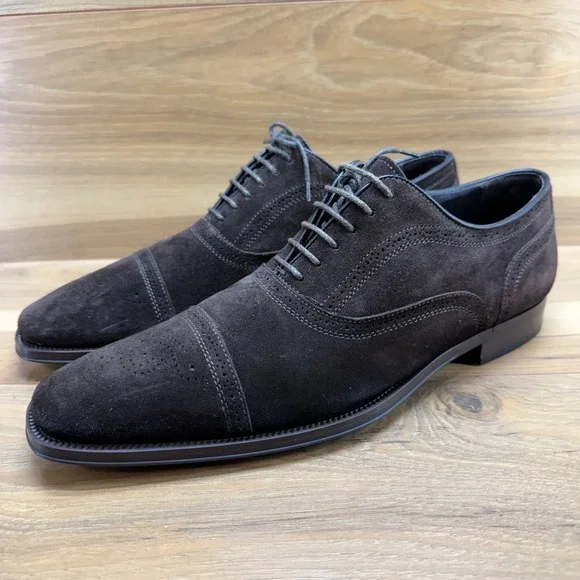 To Boot Adam Derrick Mens Dress Shoes Size 10.5 Dark Brown Suede Cap Toe - Picture 1 of 11
